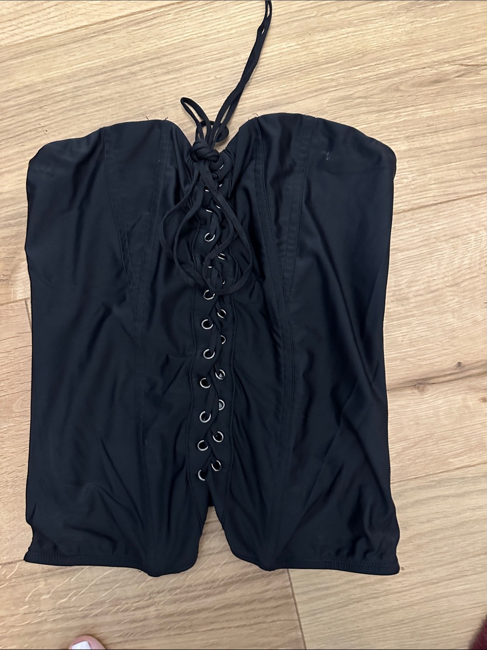 Strapless Black Lace-Up corset top